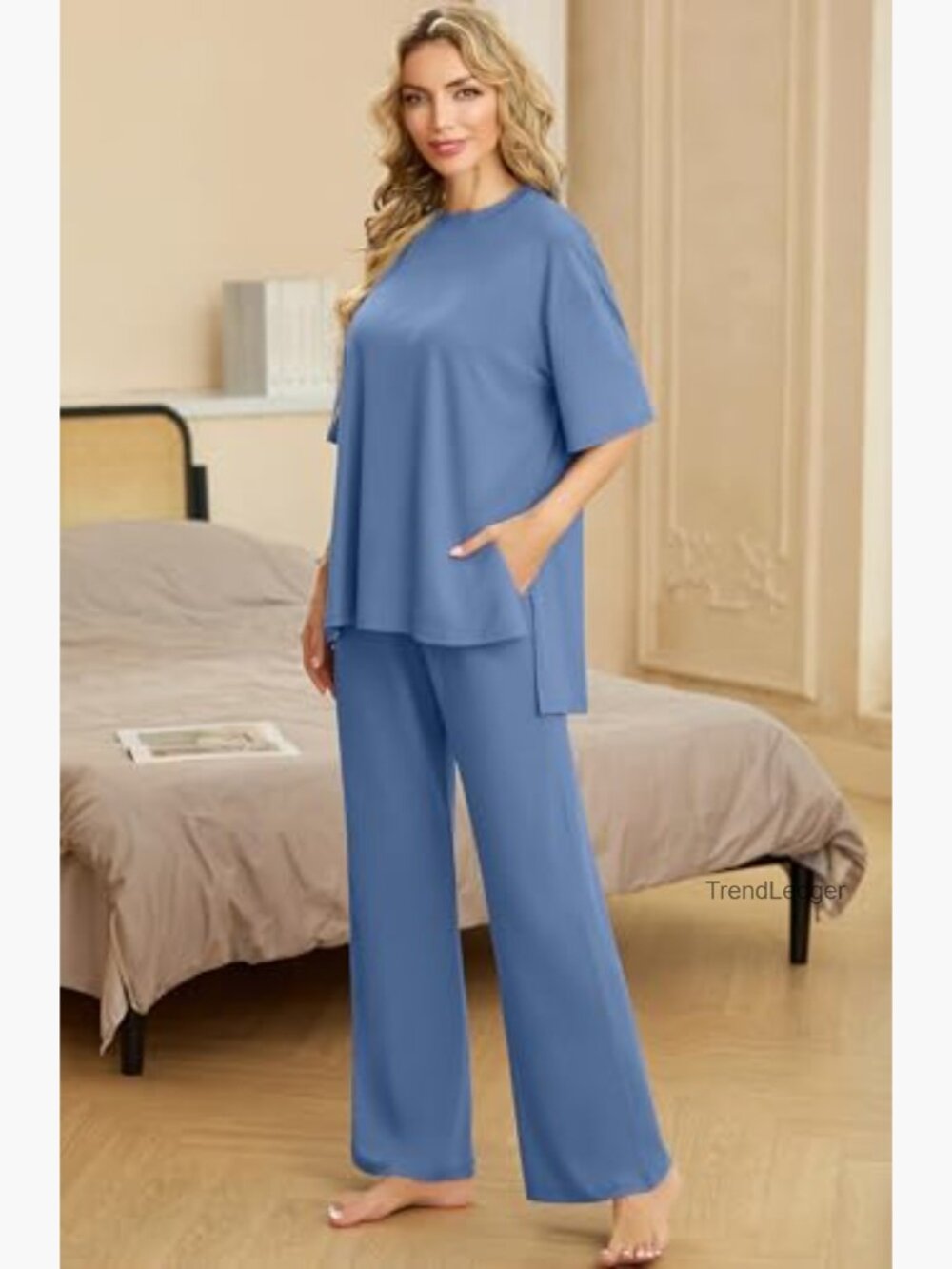 Women's Pajama Set with Pockets - 2 Piece Lounge Set - Picture 3 of 7